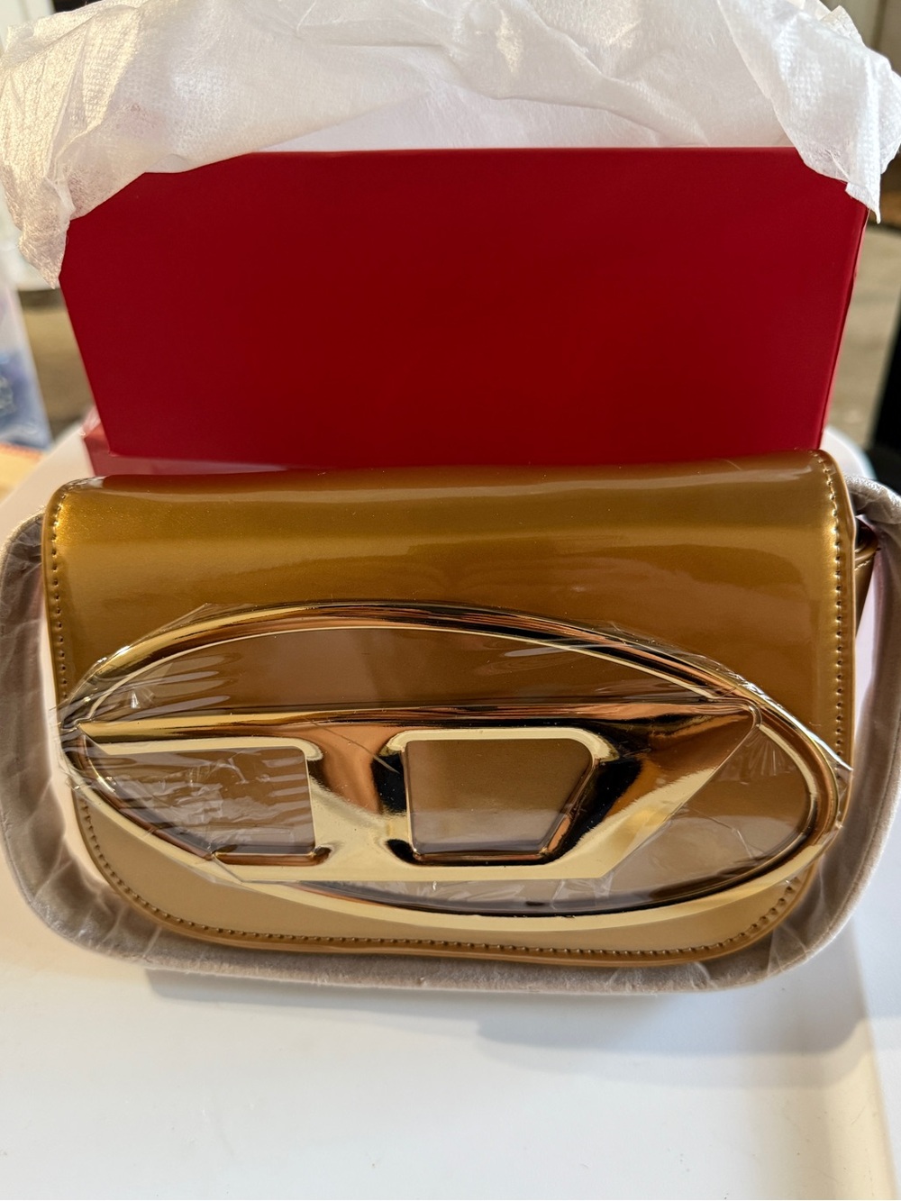 Metallic gold tone Diesel Crossbody Shoulder Bag